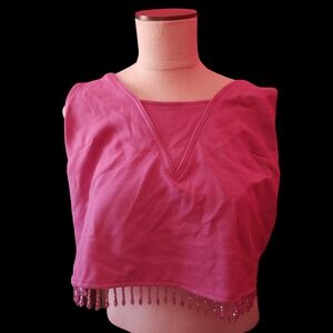 Anthropologie Fuchsia Crop Top with Beaded Fringe